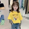 Camiseta 100% Algodón Puro Versátil Moda para Niñas Patchwork Top de Manga Larga Ropa Infantil Elegante Falso Dos Piezas Camisa Base