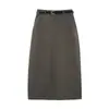 Falda midi de lana estilo minimalista con cinturón, color café, transmisión en vivo de producto nuevo, dropshipping transfronterizo