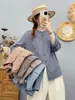 Camisa de Fio de Algodão de Camada Dupla para Primavera e Outono, Artística e Fresca, Solta, Casual, com Gola Alta, Manga Longa, Camada Base, Roupa de Exterior