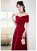 Elegante Vestido Rojo de Hombros Descubiertos para Boda de Novia Brindis Vestido de Compromiso Vestido de Regreso a Casa Petite que Cubre el Vientre Banquete