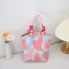 Nuevo bolso de mano portátil estilo japonés y coreano para ir al trabajo en la temporada de floración de los cerezos, bolsa de punto de gran capacidad, bolso tote cuadrado pequeño