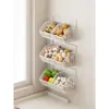 Caja de almacenamiento para cebolla, jengibre y ajo, estante de cocina para montar en la pared, cesta colgante para el hogar sin taladro, cesta de almacenamiento multi-compartimento para jengibre y ajo