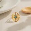 Anillo Wanxing Personalizado de Acero Inoxidable Chapado en Oro 18k Estilo Europeo y Americano con Turquesa para Mujer, Set de Collares Sencillo, Venta al por Mayor Transfronteriza