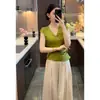 Hermoso, Ligero, Lujoso, Gama Alta, Estilo Occidental, Rejuvenecedor, Nuevo Estilo Chino, Elegante Verde, Blusa de Botones en Verano