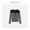 Camiseta Básica de Punto Henley de Lana Merino Rayada para Relajación Francesa, Manga Larga, 26, Nueva Llegada de Principios de Otoño