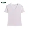 Camiseta de Verano 2026 con Cuello en V y Manga Corta para Mujer, Corte Ajustado, Versátil para el Trabajo Diario, Camiseta Básica para Mujer, Venta al por Mayor, Algodón Puro, No Requiere Planchado