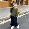 Conjunto de Otoño para Niñas Nuevo Llegada 2026 Nuevo Body Base para Bebé Pantalones de Pierna Ancha Jeans Conjunto de Tres Piezas Primavera y Otoño Moderno