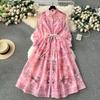 Vestido estilo tribunal europeu transfronteiriço, design de vestido de primavera, estampa retrô, slim fit, longo, vestido temperamento de alta qualidade
