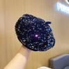Boina de lentejuelas coloridas para otoño e invierno, nueva moda para mujer, gorro octogonal de calle que combina con todo, gorro de pintor de moda coreana, gorro de boina