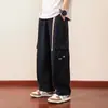 Macacão Reto Estilo Hong Kong Masculino Plus Size Calças Casuais Largas Estilo Americano Retrô Funcional Calças Forradas com Fleece Calças Esportivas