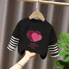 Camiseta de manga larga con retazos de algodón puro para niñas, top de algodón puro para primavera y otoño para niños, camiseta básica para niños mayores, ropa para niños