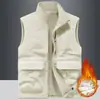 Chaleco reversible para hombre para exteriores de otoño e invierno con forro polar, chaleco sin mangas con múltiples bolsillos y cuello alto