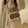 Bolso de mano Patchwork de Gamuza Único y Elegante con un Aire Vintage, Bolso de Hombro de Moda, Bolso Cruzado Casual de Lana de Cordero