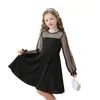 Vestido para Niñas Negro Encaje Malla Falda de Princesa Manga Larga Fiesta Vestido de Baile Ropa Infantil Disfraz para Actuación