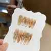 Atmosfera de outono escultura olho de gato alta qualidade feito à mão unhas postiças estilo médio-longo unhas de beleza adesivos de unhas postiças