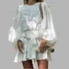Amazon Moda Primavera 2025 Aliexpress Nuevo Vestido Casual Elegante de Color Sólido con Volantes y Mangas Largas