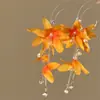 Brincos de Flores com Tassel e Pérolas em Tecido Zircônia Agulha de Prata, Brincos de Luxo Leve de Alta Qualidade, Acessórios de Orelha da Moda Francesa