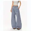 Venta Directa de Fábrica Pantalones Plisados Sueltos de Cuadros Azules Americanos Pantalones Casuales Delgados para Mujer Verano Sueltos de Pierna Ancha Pantalones Casuales