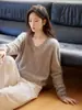 Ropa Hongmi/Otoño-Invierno 2026 Nuevo Suéter para Mujer de Lana Cachemira Artesanía Lavada Cepillada Cuello Redondo Cuello en V