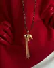 Collar Colgante de Pony Año del Caballo del Zodiaco para Mujer, Cadena Larga para Suéter Cruzada de Perlas de Concha de Gama Alta de Nicho