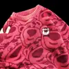 Suéter redondo com estampa completa de urso morango feminino outono e inverno estilo japonês nicho vinho tinto suave chique estilo preguiçoso suéter