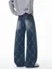 Jeans Xadrez Lavado Estilo Americano Sombra de Outono 2026 Sem Sombra na Parede S-2Xl Gk261143-Corte Reto Solto