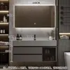 Juego de Gabinete de Baño de Madera Maciza Integrado con Roca, Lavabo Minimalista Moderno, Espejo de Lavabo, Lavabo de Tocador de Baño