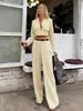 Diseño Otoño e Invierno Traje de Mujer Europeo y Americano Traje Corto Cuello de Traje Top de Manga Larga Pantalones de Traje Rectos de Cintura Alta Conjunto de Dos Piezas