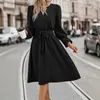 2026 Ropa Femenina Transfronteriza Europea y Americana de Otoño e Invierno, Más Vendido en el Sitio Independiente de Amazon Vestido Largo de Manga Larga con Escote en V Pequeño y Lazo