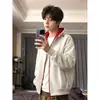 Sudadera con cremallera de bloques de color retro americano, chaqueta deportiva unisex de moda holgada para pareja, chaqueta con capucha de otoño
