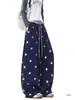 Roupa de Casal: Calça Casual Ampla de Cintura Alta Estilo College com Estrelas para Homens e Mulheres, Calça Reta Ampla de Cintura Alta com Estampa Completa