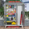 Gabinete de Almacenamiento Exterior de Acero Inoxidable 304, Resistente a la Lluvia y al Sol, Gabinete de Almacenamiento para Balcón Doméstico, Gabinete de Herramientas de Almacenamiento con Techo Inclinado para Patio