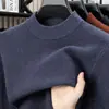 Suéter Grueso de Mezcla de Lana con Cuello Alto Medio para Hombre, Otoño e Invierno, Jersey Holgado, Ropa Interior Térmica de Punto