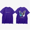 Camiseta de Manga Corta para Hombre de Primavera y Verano Estilo Europeo y Americano ins High Street Hip-hop Holgada Estampado de Mariposas Camiseta para Parejas