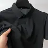 Polo de verano, camiseta de manga corta para hombre, de alta gama, de malla jacquard de bambú y seda helada, con solapa, color liso, ropa superior