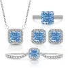 Transmissão ao vivo popular pedra preciosa colorida diamante de alto carbono corte flor de gelo quadrado princesa conjunto de embalagem anel brincos colar pulseira ouro real galvanizado
