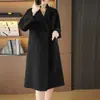 Nuevo abrigo de lana de doble cara para mujer de otoño e invierno, solapa simple, color liso, corte holgado, adelgazante, lana 100%, cordones, largo