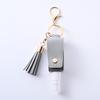 Funda de cuero sin desinfectante de manos de PU, llavero con borla para spray, botella vacía de spray de perfume desinfectante, llavero de funda de cuero