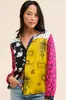 Bestseller transfronterizo europeo y americano: camisa de manga larga con cuello, estampado color block, estilo vintage, moda urbana única, top casual holgado