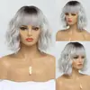 Pelucas Europeas y Americanas Transfronterizas para Mujer, Cabello Corto Rizado, Pelucas Completas Realistas de Cabello Humano, Mechas y Degradado de Cabello Sintético, Venta al por Mayor de Fábrica en Stock