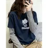 Outono 2026 Novo Design Versátil Fashionável Listrado Falso Duas Peças Camiseta de Manga Longa Feminina para o Trabalho Estilo Casual Top
