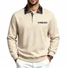 Sudadera con capucha y polo de manga larga para hombre 2026 Flor de anacardo Solapa Tira decorativa en el pecho Camisa Henley lisa