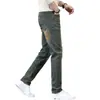 Jeans Masculino Retro de Alta Qualidade 2026, Calças Masculinas Retas de Caimento Slim para Primavera e Outono, Calças Casuais da Moda Cor Amarelo Lama