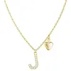 Collar Personalizado con Colgante de Corazón Dorado Transfronterizo para Mujer, Cadena para Clavícula, Lindo Corazón Pequeño con Forma de Corazón, Diamante, Colgante de 26 Letras