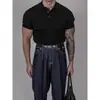 Camisa tipo polo con cuello camisero, Tejido de punto de manga corta para hombre, Estilo Old Money, Rayas de negocios de seda helada de alta gama para verano, Venta al por mayor de fábrica transfronteriza