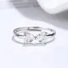 Anillo de Plata de Ley 925 con Forma de Corazón, Diamante y Lazo, Lujo Ligero, Tacto de Gama Alta, Joyería para Manos, Adornos de Circonita Cúbica, Diseño de Nicho, Anillo Abierto