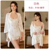 Conjunto de Casa com Camisola e Robe de Veludo com Estampa de Gato e Bojo, Fenda Pequena Sexy, Costas Nuas 6463