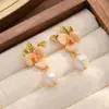 Pendientes de Flor de Esmalte Pintado Nala con un Diseño Único, Pendientes de Borla, Perlas de Tachuela, Pendientes de Nuevo Estilo Chino
