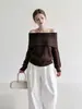 Otoño 2026 Nuevo Estilo Coreano Moda Versátil Un Hombro Tejido de Canalé Estilo Perezoso Suave y Cómodo Prendas de Punto para Mujer