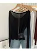 Camiseta Blanca de Manga Larga Ligeramente Transparente Estilo Coreano para Mujer Verano 2025 Nuevo Estilo Blusa Ligera de Protección Solar Camiseta Base Top